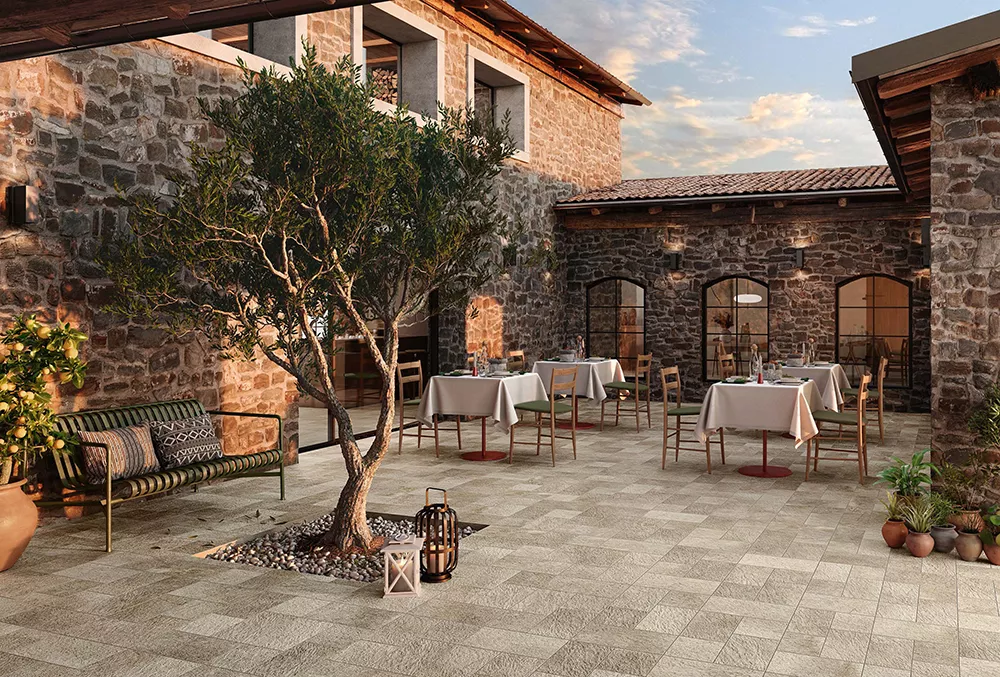 Gres per esterni - Gres porcellanato cortile esterno ristorante - Hausfloor