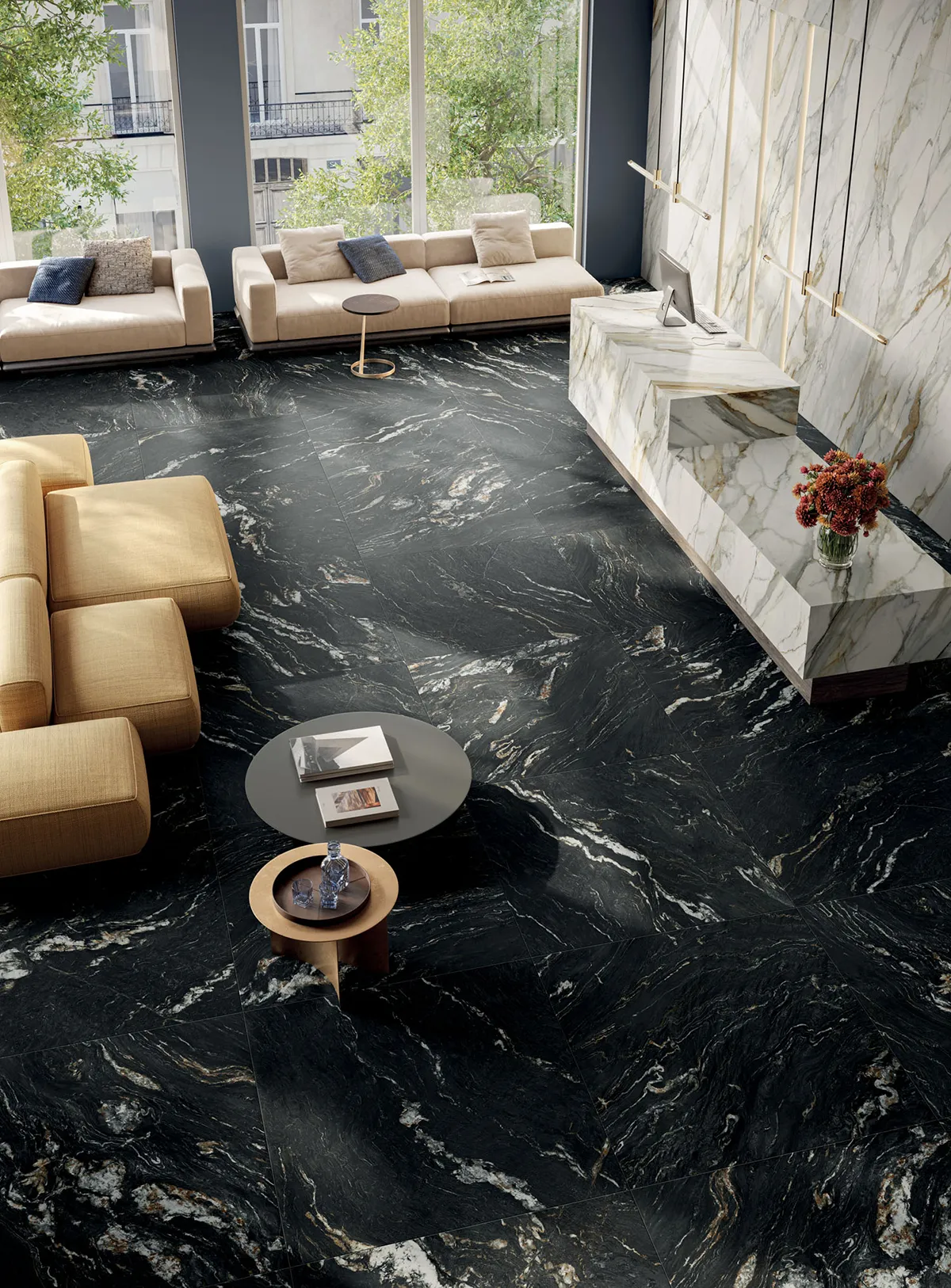 Gres grandi formati effetto marmo nero - Hausfloor